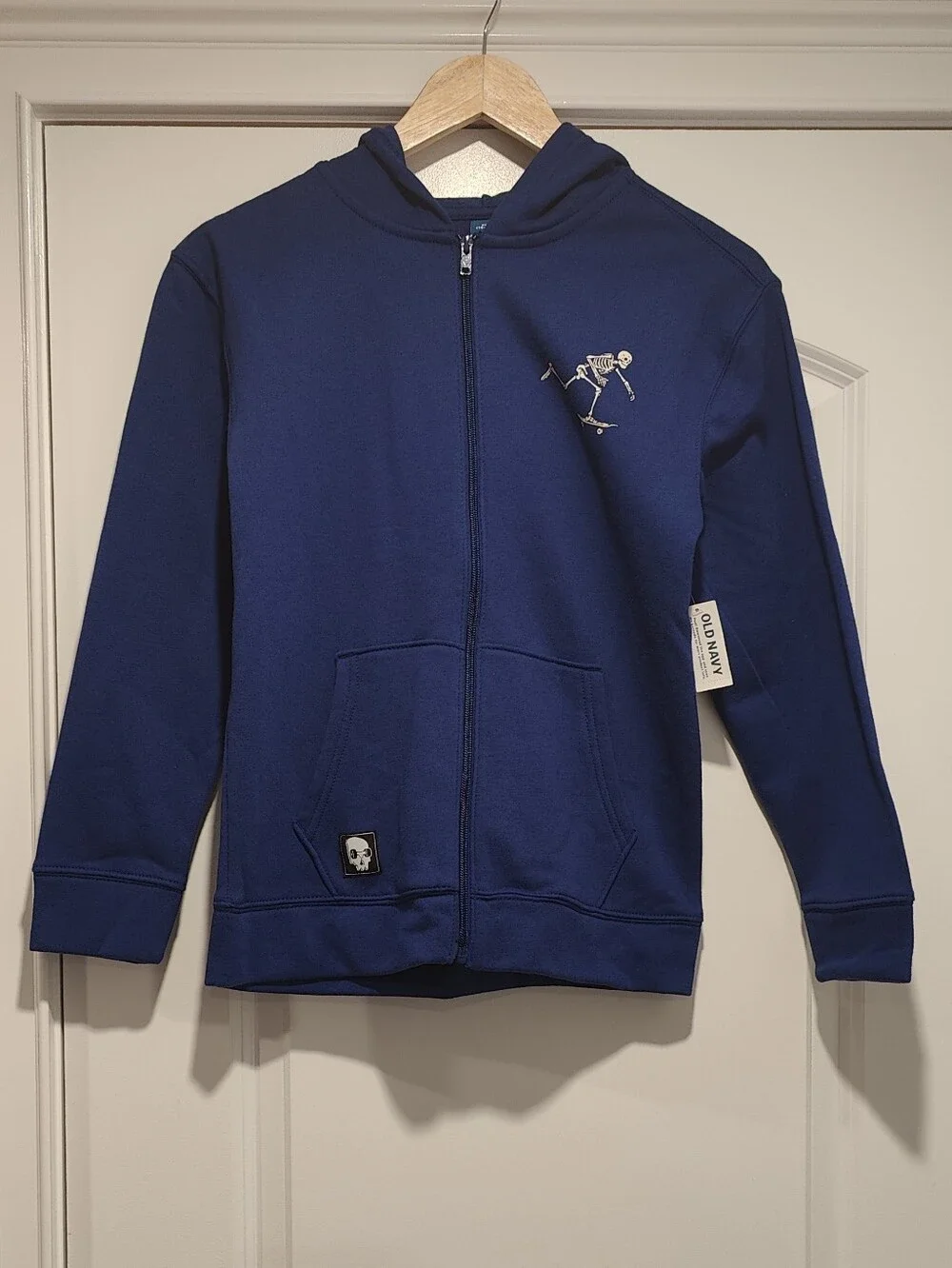 Old Navy Navy Blue Zip Hoodie with Skate Skeleton Detail